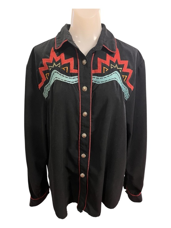 Source Unknown Tops - Vintage Black Embroidered Western-Style Button-Up Shirt size L